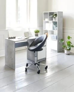 Bibliothèque BILLUND 1 Tiroir Blanc/coloris Béton -Intérieur Chic 100498