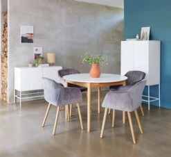 Table MARSTRAND Ø110/110x200 Blanc/naturel -Intérieur Chic 128732