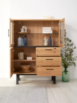 Royal Oak Vitrine SANDBY 3 Portes Chêne Naturel/noir -Intérieur Chic 132852