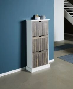 Meuble à Chaussures OLDEKROG 3 Compartiments Blanc/gris -Intérieur Chic 135237