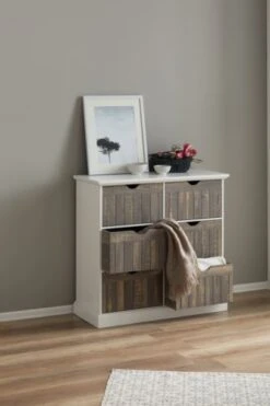 Commode OLDEKROG 6 Tiroirs Blanc/gris -Intérieur Chic 137791