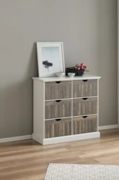 Commode OLDEKROG 6 Tiroirs Blanc/gris -Intérieur Chic 137794