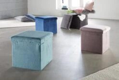 Pouf KALUM 38x38 A/rangement Velours Gris -Intérieur Chic 139065