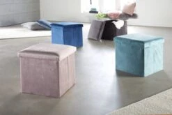 Pouf KALUM 38x38 A/rangement Velours Gris -Intérieur Chic 147339