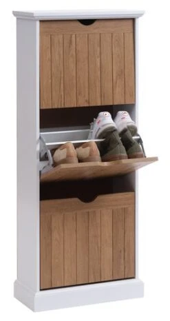 Meuble à Chaussures OLDEKROG 3 Compartiments Blanc/chêne -Intérieur Chic 162042