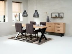 Royal Oak Buffet SANDBY 2 Portes + 3 Tiroirs Chêne Naturel/noir -Intérieur Chic 165167