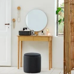 Pouf GISLEV Ø36 A/rangement Tissu Asphalte -Intérieur Chic 166694