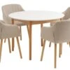 MARSTRAND Ø110 Table Blanc + 4 ADSLEV Chaises Beige