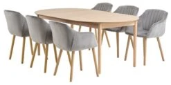 MARSTRAND Ø110 Table Chêne + 4 ADSLEV Chaises Velours Gris -Intérieur Chic 213907