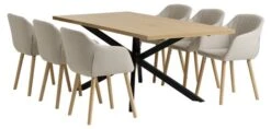 NORTOFT L200 Table Chêne + 4 ADSLEV Chaises Tissu Beige -Intérieur Chic 213972