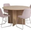 VESTERBORG Ø130 Table Chêne + 4 SEJLSTRUP Chaises Rose Clair