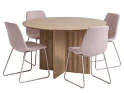 VESTERBORG Ø130 Table Chêne + 4 SEJLSTRUP Chaises Rose Clair