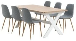 VISLINGE L190 Table Naturel + 4 JONSTRUP Chaises Bleu Clair -Intérieur Chic 214015