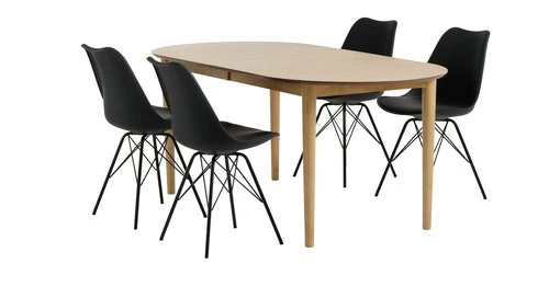 EGENS L190/270 Table Chêne + 4 KLARUP Chaises Noir 1 EGENS L190/270 Table Chêne + 4 KLARUP Chaises Noir