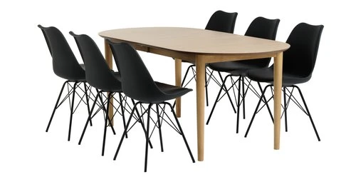 EGENS L190/270 Table Chêne + 4 KLARUP Chaises Noir 2 EGENS L190/270 Table Chêne + 4 KLARUP Chaises Noir – Image 2