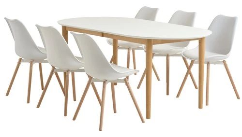 EGENS L190/270 Table Blanc + 4 KASTRUP Chaises Blanc 2 EGENS L190/270 Table Blanc + 4 KASTRUP Chaises Blanc – Image 2