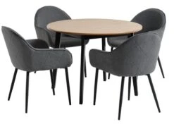 JEGIND Ø105 Table Chêne/noir + 4 SABRO Chaises Gris/noir