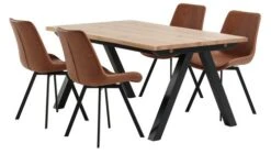 SANDBY L160 Table Chêne Naturel + 4 HYGUM Chaises Cognac