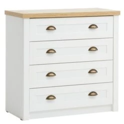 Commode 4 Tiroirs MARKSKEL Blanc/coloris Chêne